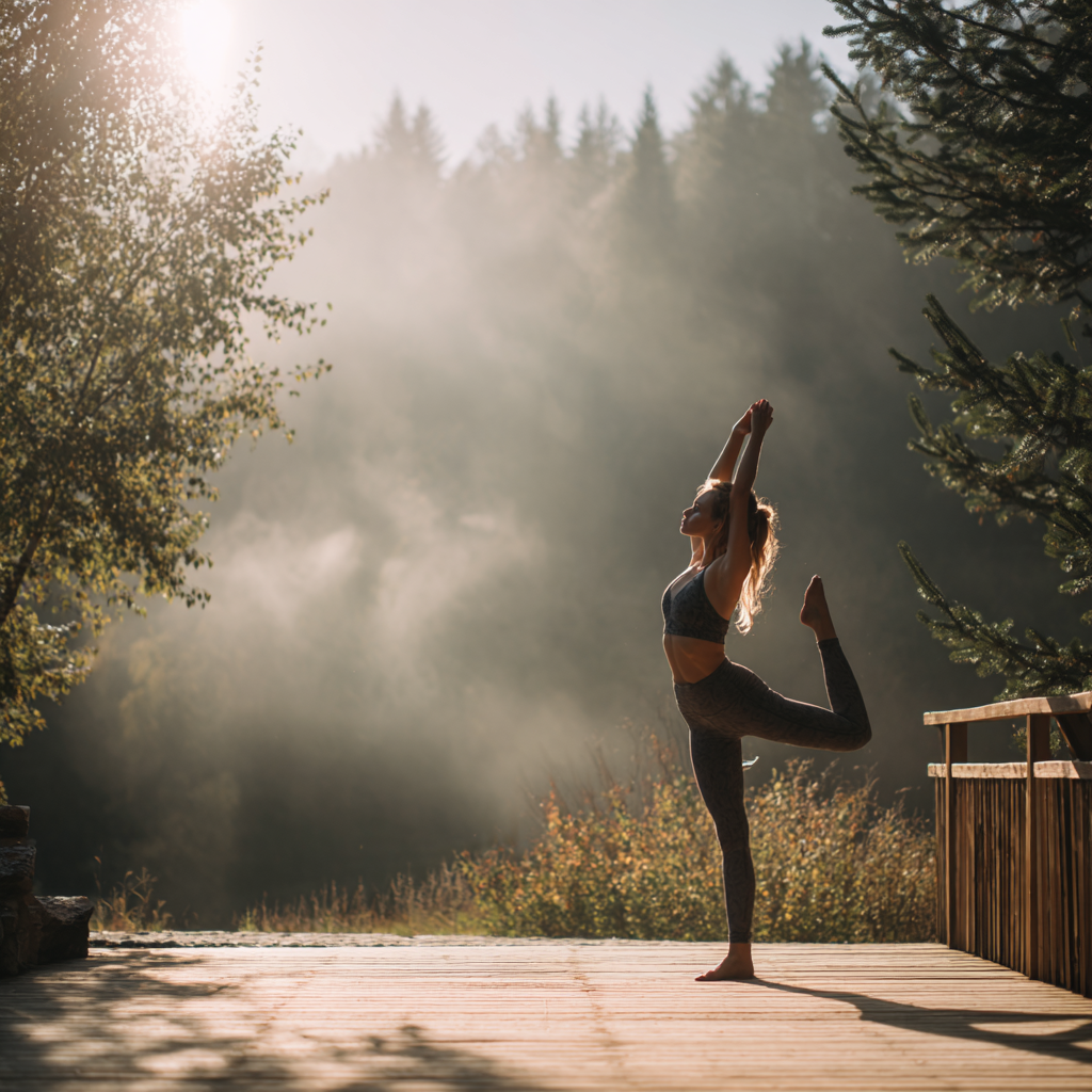 Жена практикува йога в спокойна обстановка