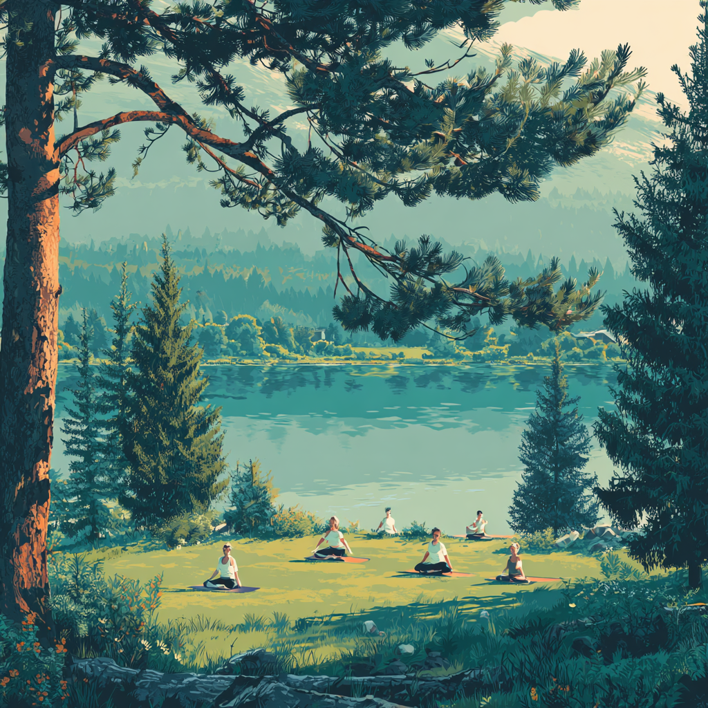 Група хора практикуват йога заедно